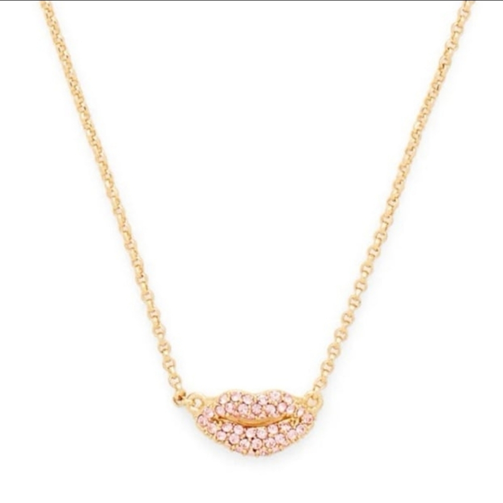 Kate Spade Pink and Gold Lip Kiss Kiss Necklace - Picture 1 of 3